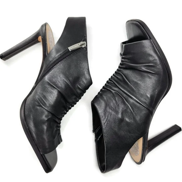 Vince Camuto Jenett Black Leather Rouched Open-Toe Sling-Back High-Heel Sandals - Picture 7 of 11